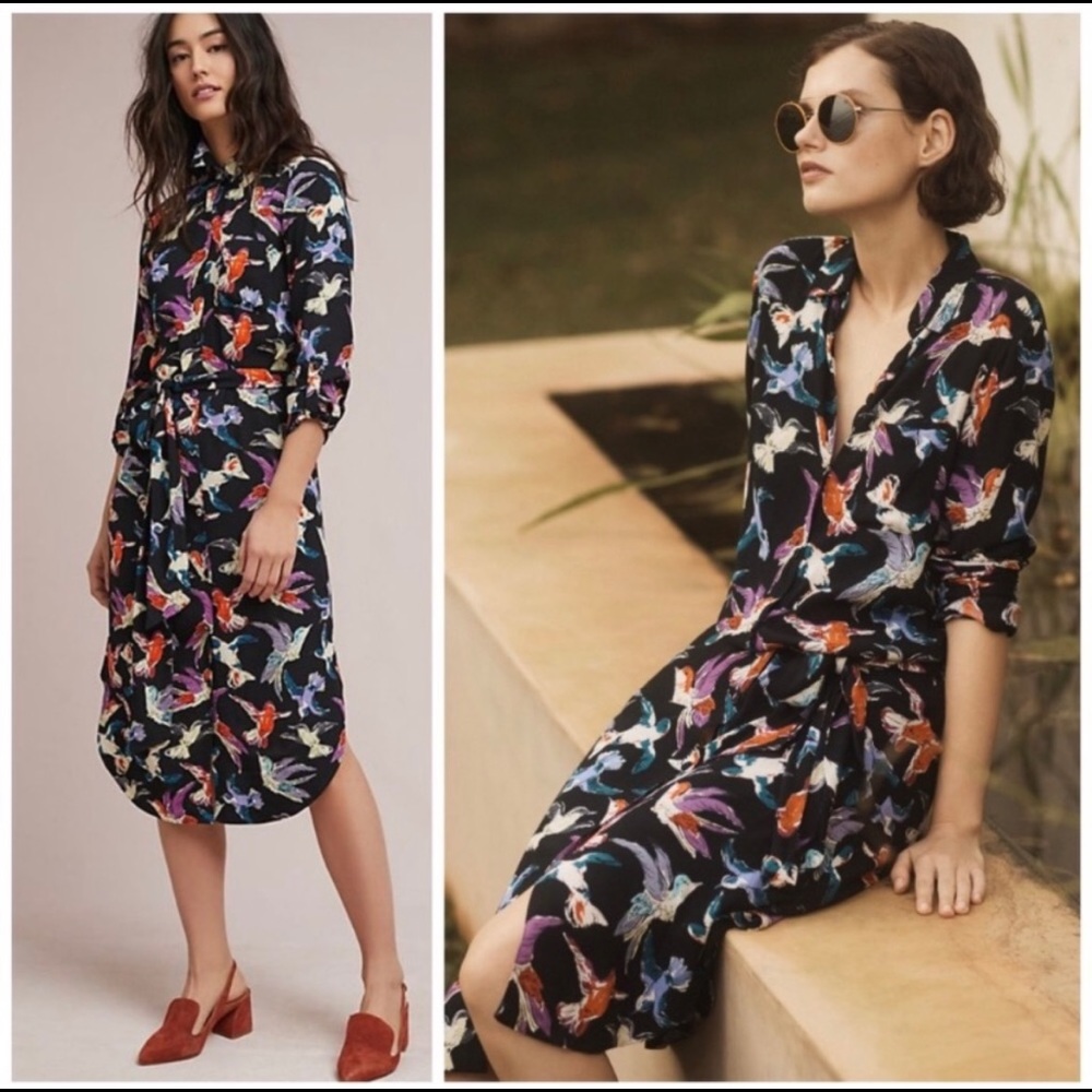 Maeve Martina Bird Print Shirt Dress